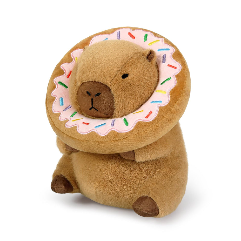 Ditucu capybara plush with donut headwear close-up for cozy play