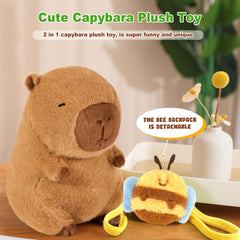 Ditucu capybara plush with bee backpack back view, ideal decor piece