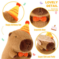 Ditucu capybara plush wearing birthday hat and bow