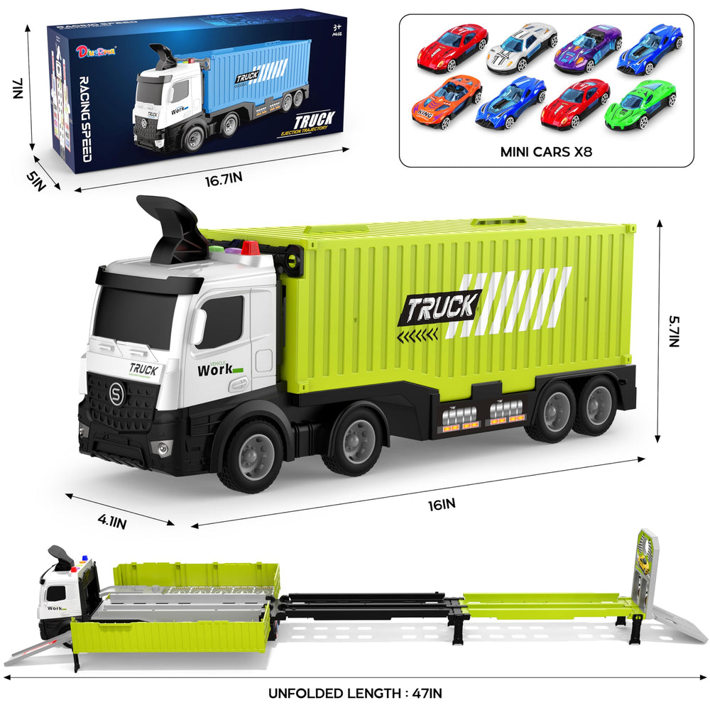 Diuerma transport truck with eight die-cast cars for imaginative racing