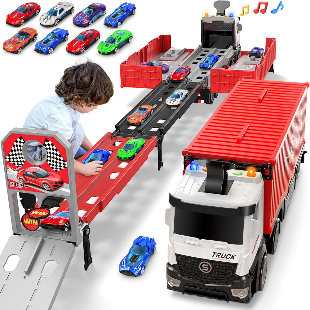 Diuerma carrier truck race track foldable 3-layer, durable transport play for active toddlers