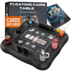 DIVEBLAST floating table in pool keeps drinks secure and reachable.