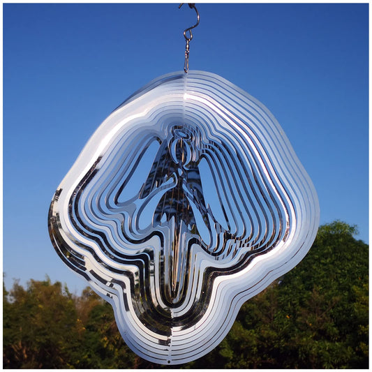 DJUAN reflective angel wind spinner for outdoor decor that glints in sunlight