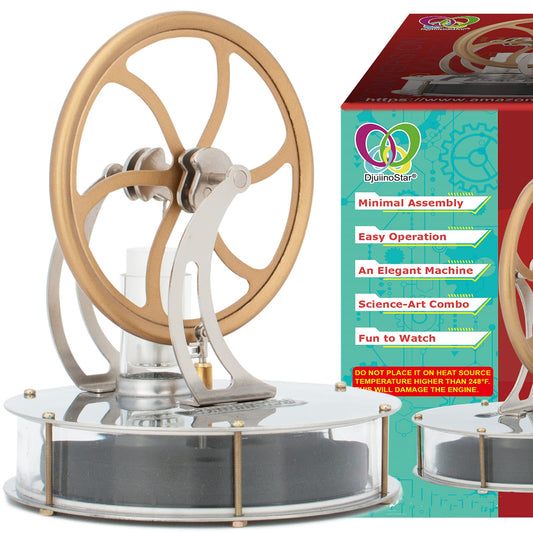 DjuiinoStar classical Stirling engine on a mug, illustrating external combustion principles