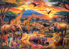 DKijoys Wild Animals waterhole sunset puzzle boosts focus and relaxation.