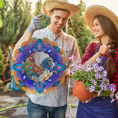 DKJOCKY Rooster wind spinner, garden installation, weather-resistant yard art.