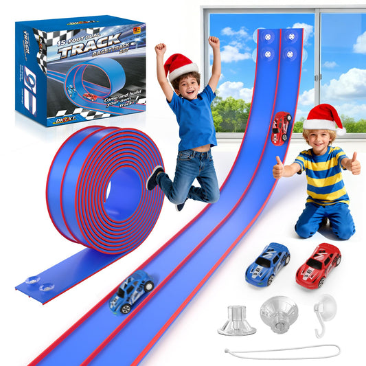 DKOXT flexible race track base on living room floor enhances hands-on play