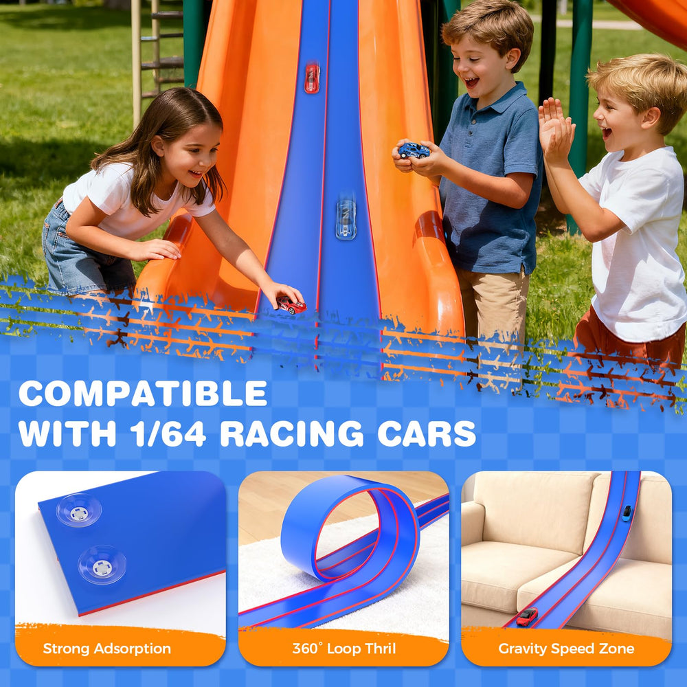 DKOXT suction cups secure track to smooth surfaces for stable play
