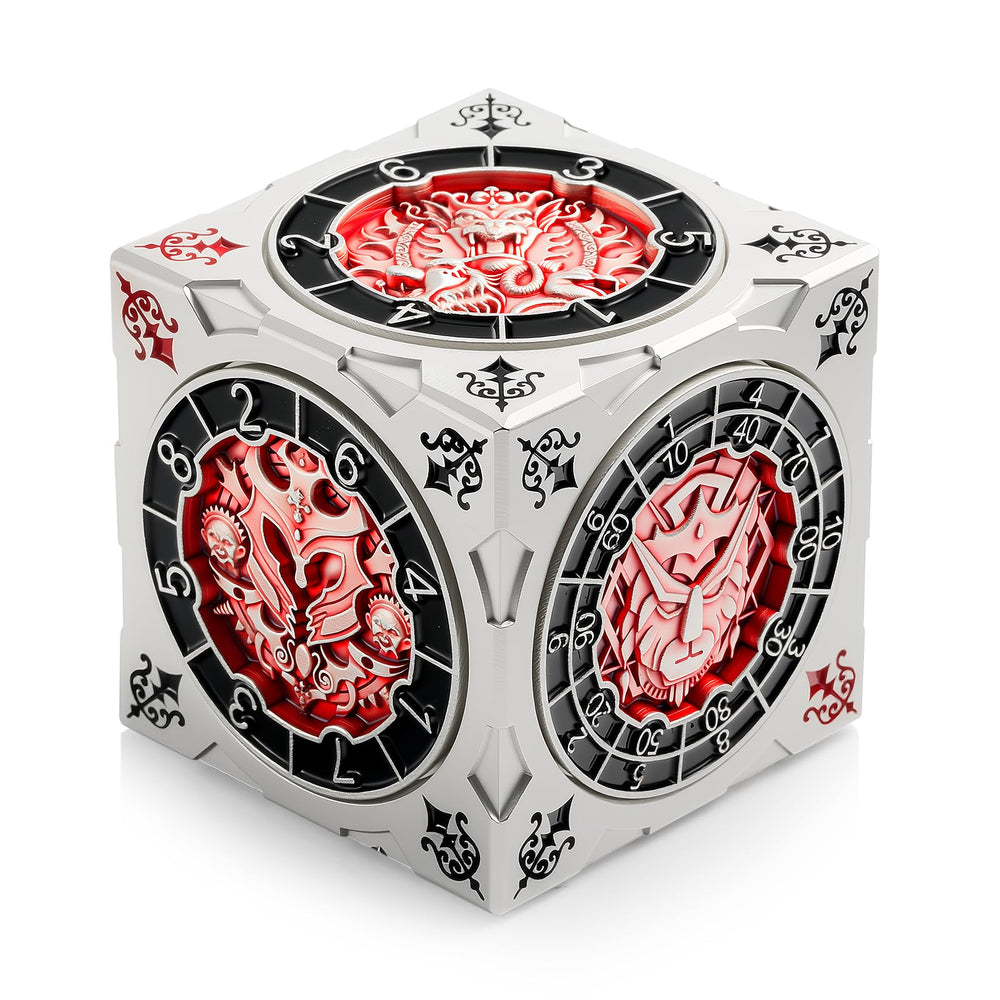 DNDND Chimera face spinner cube, durable zinc alloy for quick D&D decisions.