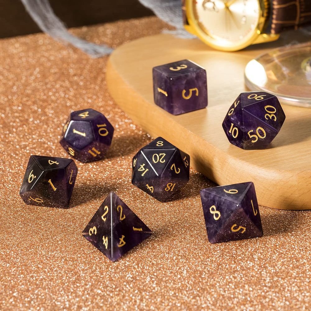 DNDND Amethyst D12 dice close-up with natural banding for aesthetic appeal