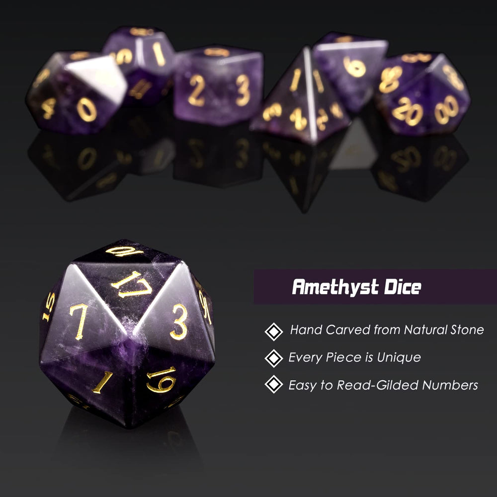 DNDND Amethyst D8 dice close-up highlighting facets and craftsmanship