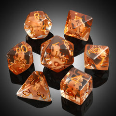 DNDND Capybara D10 dice in velvet bag with tiny capybara suspended inside.