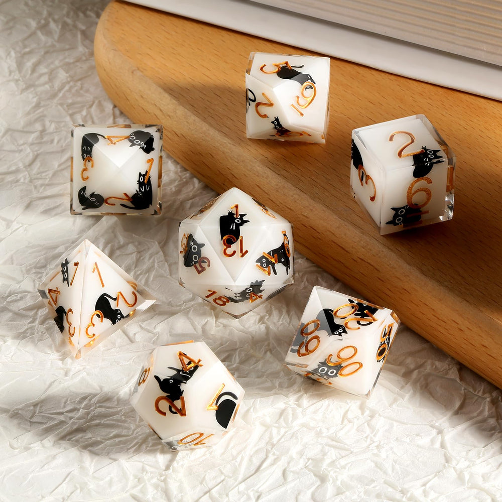 DNDND cat-sticker dice set with customizable faces for RPG sessions