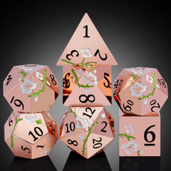 DNDND D20 and D% dice pair in gold-white floral style for varied challenges