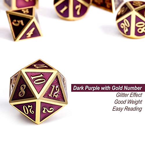 DNDND D20 metal die with gold numbers for durable gaming.