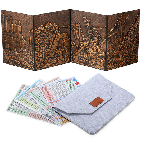 DNDND DM Screen with 3D embossed dragon detail enhances tabletop immersion.
