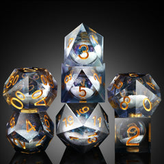 DNDND liquid grey dice set with glitter core for immersive gameplay.