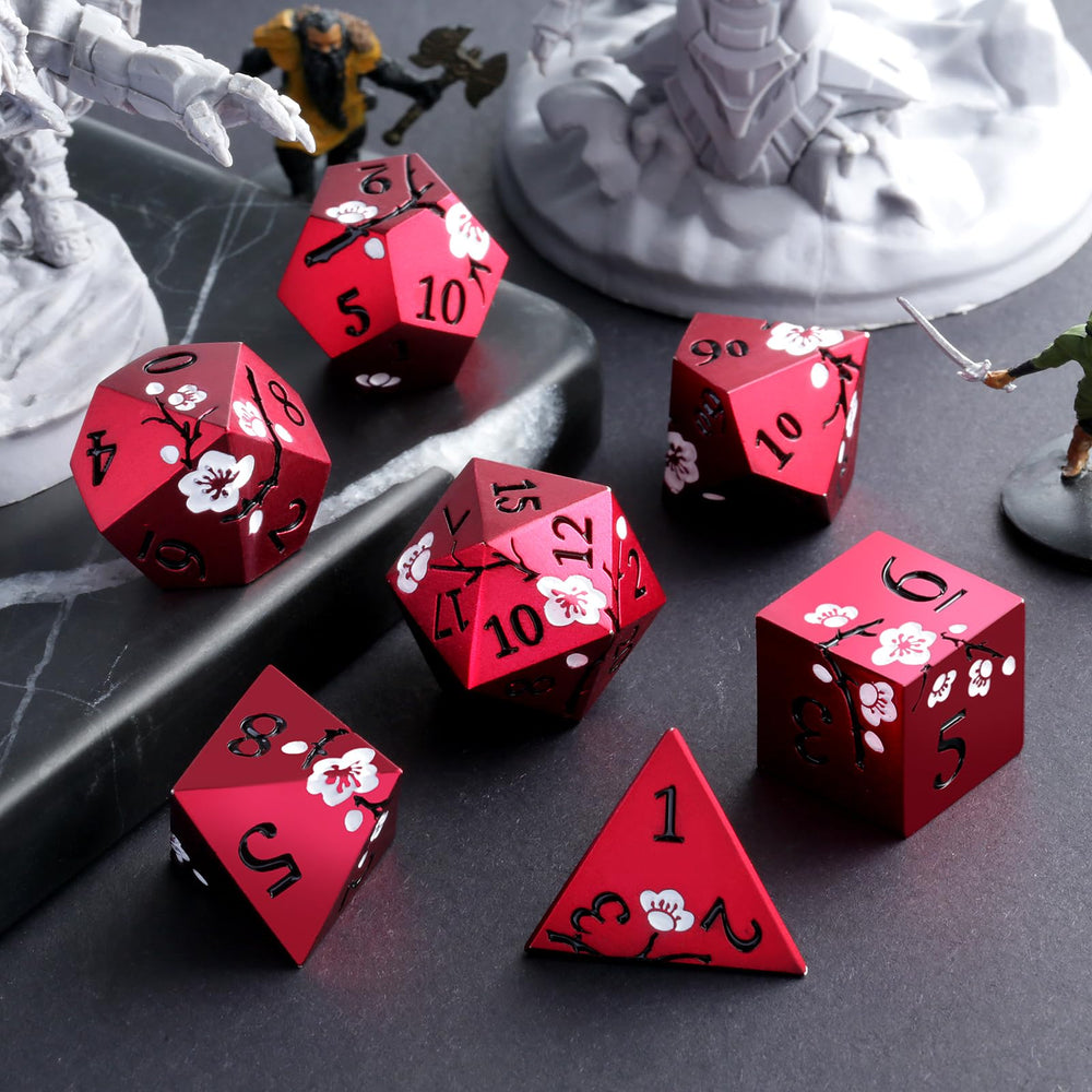 DNDND Matt Red Flower D12 die; epic moments in dungeon-crawls.