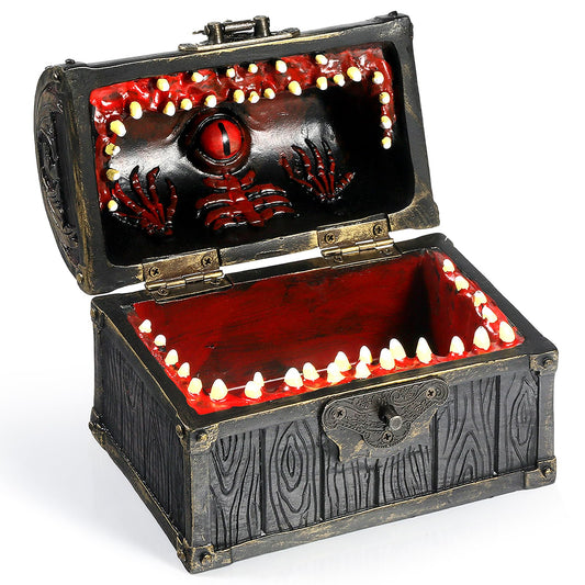 DNDND Mimic Chest front view shows treasure-inspired dice storage.