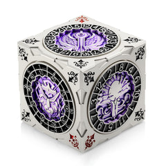 DNDND spinner dice cube in silver-purple finish showcasing premium design and table-ready style.