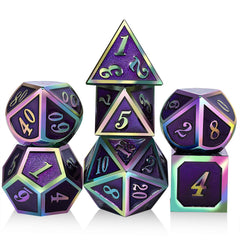 DNDND purple metal D4 die with glossy enamel and colorful numerals for precise reads