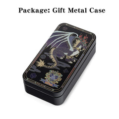 DNDND purple metal D6 die with rainbow frame and bold numbers for quick checks