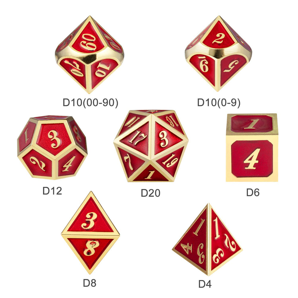 DNDND ruby red dice packaging with foam liner and dragon art.