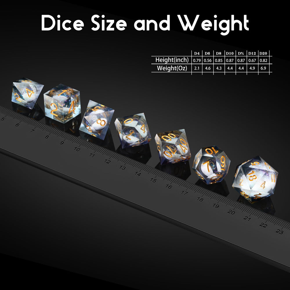 DNDND seven-dice set display is ideal for table-ready RPG sessions.
