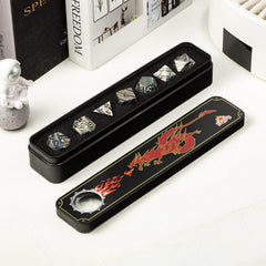 DNDND metal dice with striped engraving for a striking RPG accessory.