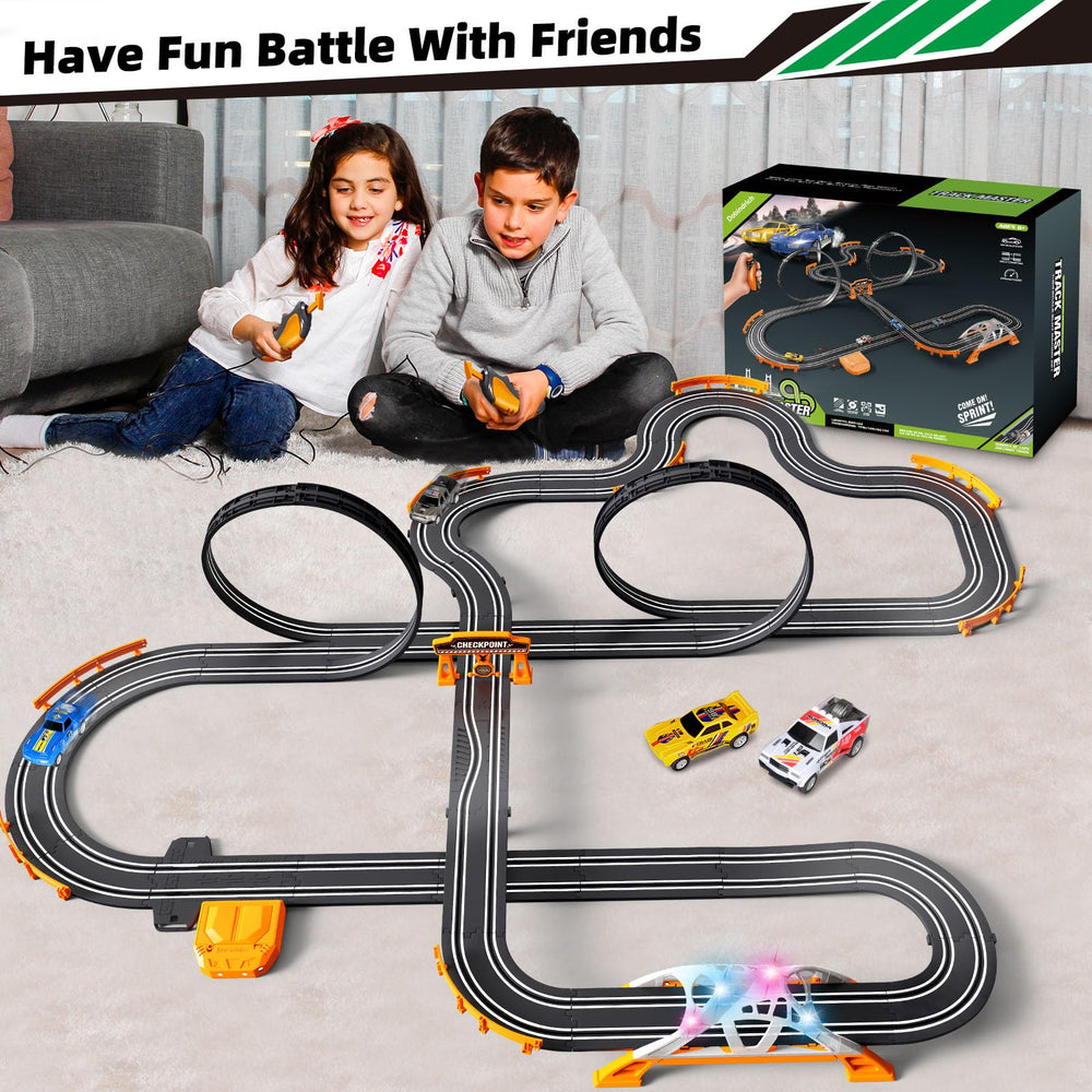 Dobindrich slot car track pendulum adds interactive motion for extra challenge.