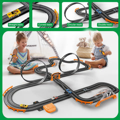 Dobindrich slot car track U-shaped slope adds dramatic elevation changes for flair.