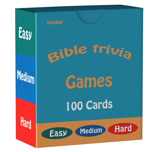Docdeer Bible Trivia Cards front view for family game night learning.