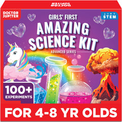 Doctor Jupiter Girls' First Amazing Science Kit overview showing a colorful science set for curious kids.