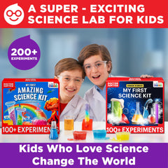 Kids exploring experiments with Doctor Jupiter kit for screen-free science fun.