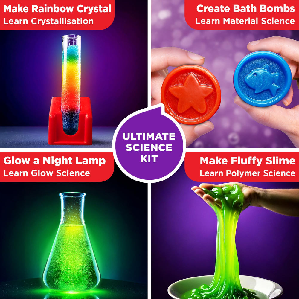 Water science exploration scene from Doctor Jupiter kit with colorful liquids and measuring tools.