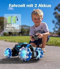 DoDoeleph 360-degree stunts and double-sided drive boost play variety.