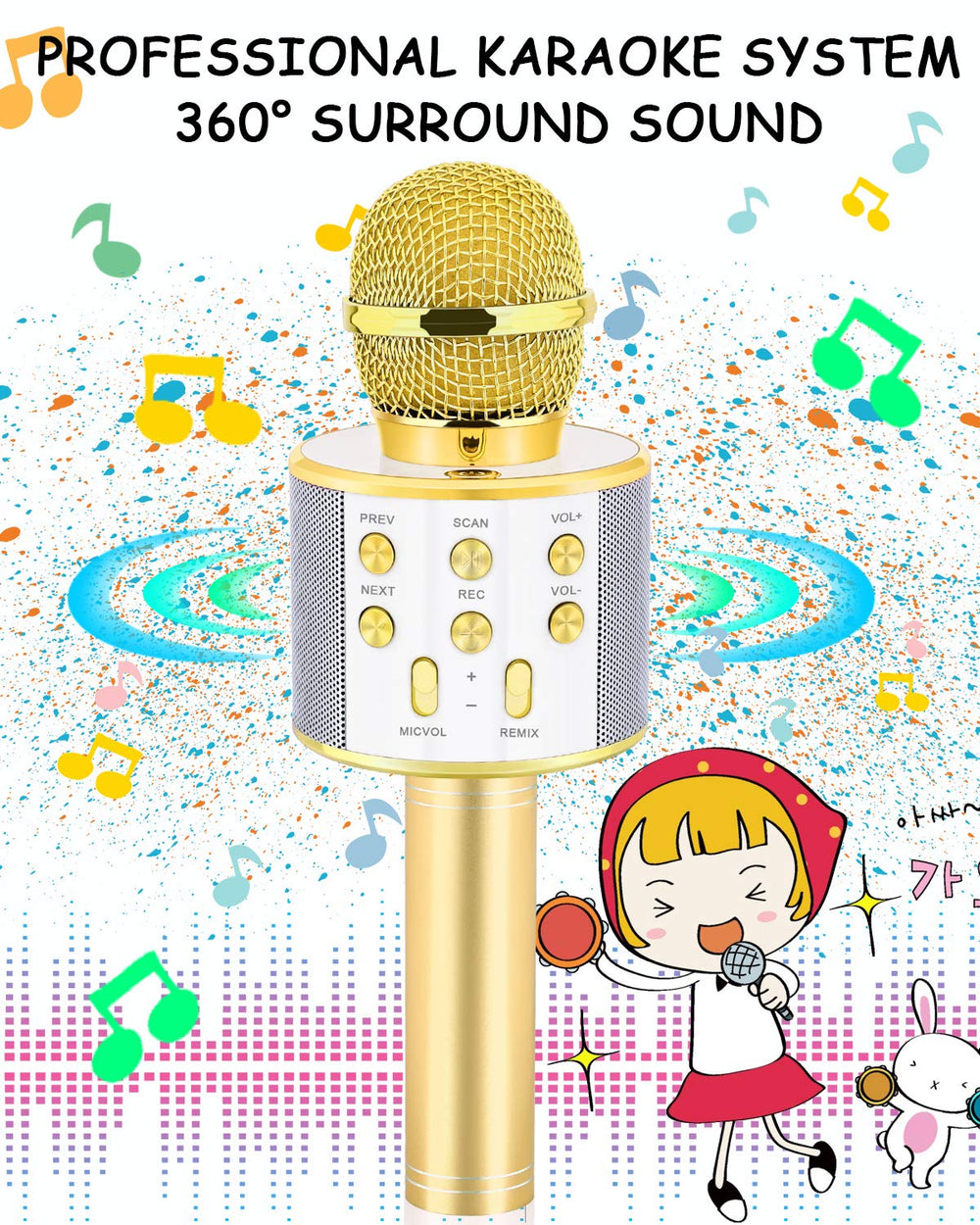 Dodosky gold mic delivering lively echo for mini home KTV experience