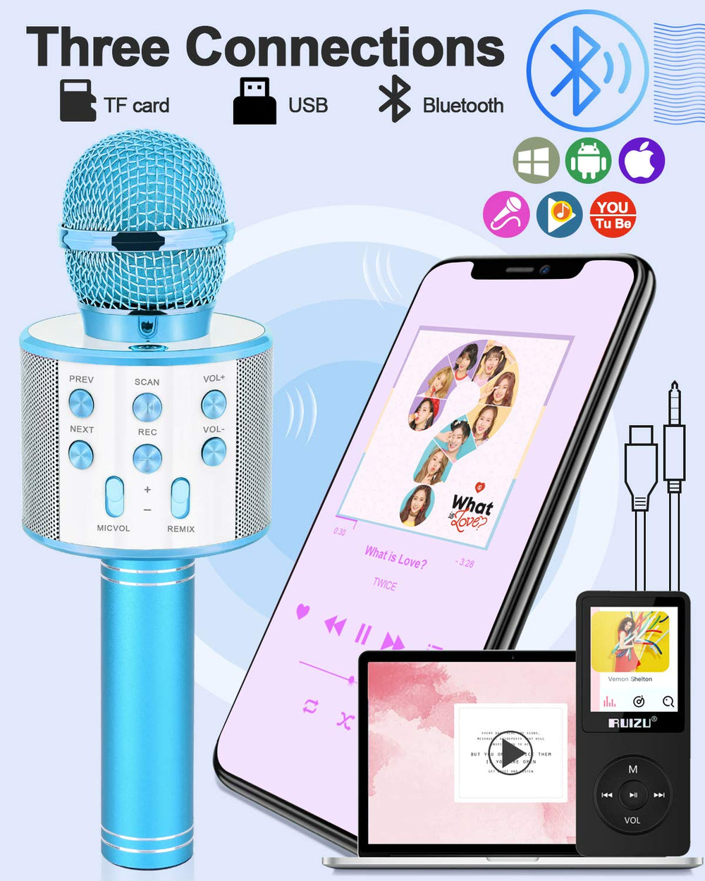 Dodosky magic-sound microphone with four voice options for kids.