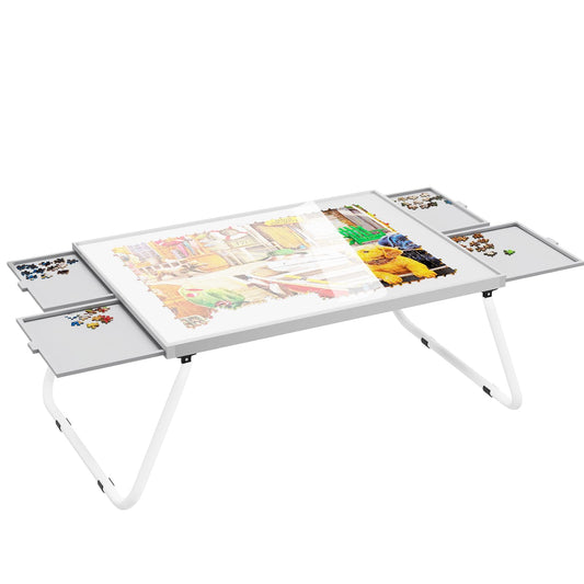 Doerpuz Puzzle Table 1500 pieces with sturdy wooden center and light aluminum frame for easy moves.