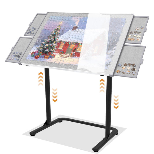 Doerpuz Puzzle Table front view, compact at zero degrees for space-saving storage.
