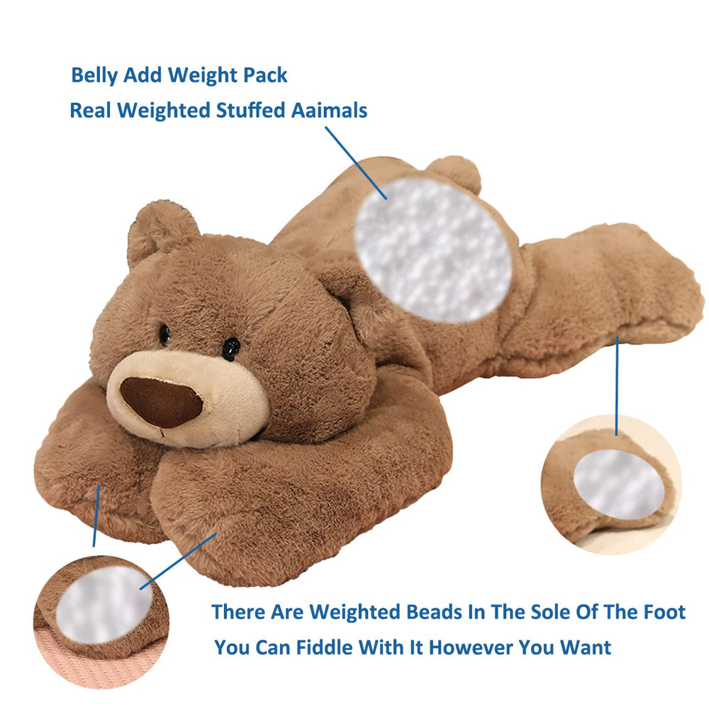 Doireum weighted brown bear 75cm used as a lumbar pillow for TV time.
