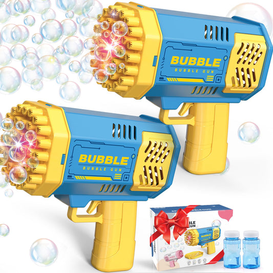Dolanus bubble gun 2-pack ready for indoor or outdoor play with vibrant bubbles.
