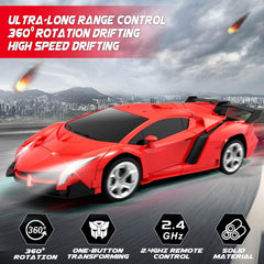 Dolanus transforming RC car in robot mode with one-button transformation.