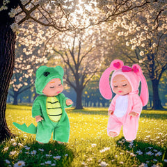 Dollbie 4-inch animal outfits set highlights eight interchangeable outfits for creativity.