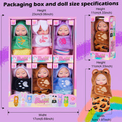 Dollbie rabbit mini doll in sleeping bag for snuggly storytelling.