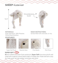 DolliBu sheep plush hat close-up showing realistic nose and eyes.