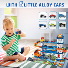 Dollox multi-level ramps parking lot—dynamic layouts encourage motor skills through hands-on building.
