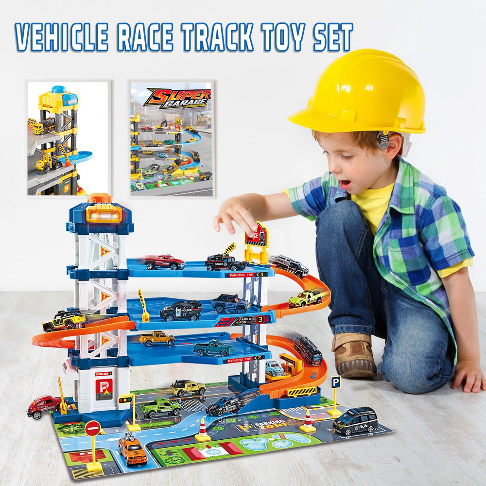 Dollox race cars playset collection—six unique designs spark active racing adventures.
