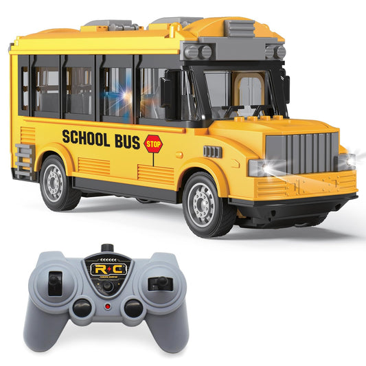 Dollox school bus with open doors for interactive play and easy access.