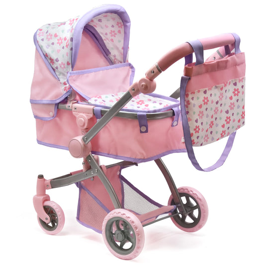 Dolls To Play baby doll convertible pram stroller in purple with 25-inch handle for versatile play